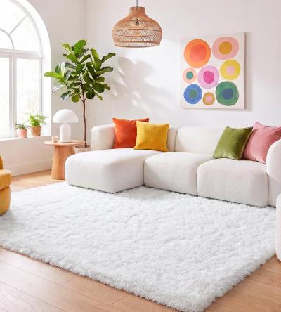 Tapis 160 x 230 cm Blanc Pur � Poils Longs pour Salon et Chambre d'Enfant
