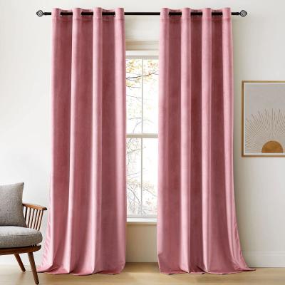 Rideaux Occultant Thermique Salon et Draperies Chambre Rose Lot de 2 Velour Uni