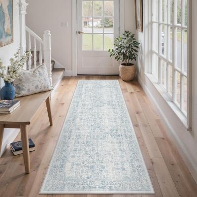Bleu Tapis Couloir Lavable en Machine Tapis de Passage Cuisine Chambre Adulte