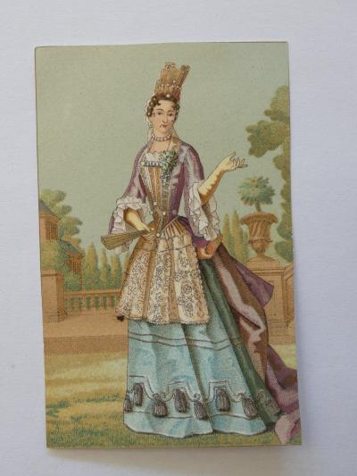 Chromo Ancien Image Collection Costume Historique Robe Coiffure Fontange 9x6