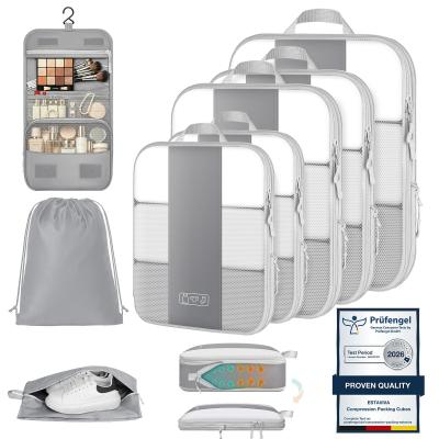 Organisateur Valise 8 Pi�ces Sac de Compression Voyage en Polyester Gris Linge