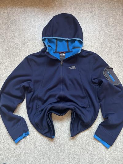 The North Face pull � capuche zipp� homme M bleu logo uni manches longues