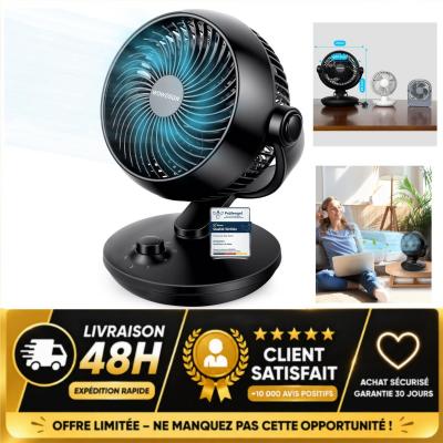 WOWDSGN Ventilateur de Table Silencieux 24dB, Circulation d'Air Turbo, 3