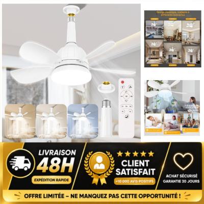 Ventilateur de plafond avec lumi�re LED E27 et t�l�commande 18 pouces 3 vitesses
