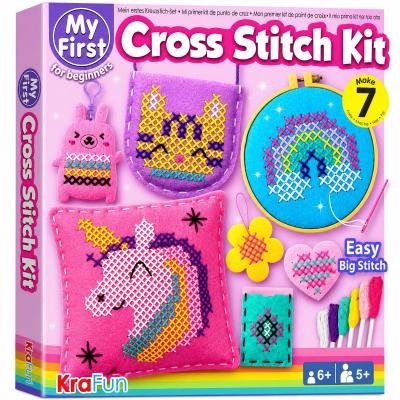 Kit de Point de Croix pour Enfants d�s 5 Ans 6 Projets D�butants Tissu Plastique