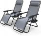 Lot 2 Chaises Longues Jardin inclinable Gris Textilene avec Support Gobelet Tete