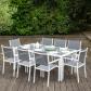 Salon de jardin BARI en textil�ne gris 8 places   aluminium blanc