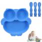 Alyvisun Hibou Assiette Ventouse pour B�b�, Bol Bebe en Silicone Large, Bleu