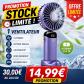 Ventilateur USB Portable Rechargeable Pliable Silencieux 5 vitesses Main Compact
