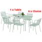 Outsunny Salon de Jardin 7 Pi�ces: Table   6 Chaises Empilables Acier Vert Clair