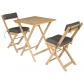 Ensemble table et chaises 2 places en acacia et coussins gris BENAGIL