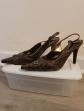 Pointed Slingback High Heels in Brown Croc Embossed Leather