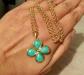 Beau Collier 50cm Plaqu� Or Pendentif Amazonite Cha�ne Maille Jaseron Lot Bijoux