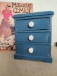 Mini Commode de Rangement Vintage   Petit Meuble 3 Tiroirs Bleu Canard & Blanc
