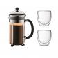 BODUM CHAMBORD Set cafetiere a piston   8 tasses   1L   Gris   Avec 2 verres