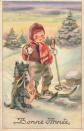CP ILLUSTREE BONNE ANNEE ENFANT SKIEUR SKIS CHIEN SAC   61950