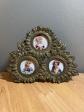 Cadre photo vintage triple en laiton d�cor tournesols 3 vues 19 x 15 cm