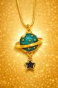 Collier plan�te or et turquoise   bijou c�leste femme, �clat dor� cr�pusculaire