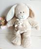 Nicotoy Peluche doudou lapin et b�b� beige �cru marron ray� 33 cm