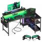 Bureau Gaming LED, 120x80cm Bureau d'angle avec �tag�res R�versible, Table Im...