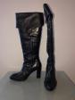 Botas Altas Espace De Cuero De Cordero Negras Con Cremallera, Talle 37