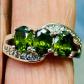 Bague 5g T54 en Or Blanc Massif Tourmaline Verte 10K-PAS 18 Carats Pierres Fines