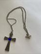 Collier Croix Celtique Metal   Pierre Bleue
