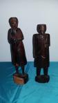 2 SCULPTURES COUPLE VIERGE A L'ENFANT HOMME FEMME BOIS EXOTIQUE VINTAGE 22 CM