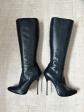 Italian Knee Boots Metal High heel 12 cm 36 37 Black leather leder hot