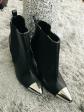 Beautiful H&M Women's Leather Ankle Boot Size 36 Black with Chrome Toe