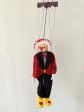 marionnette clown � fil sur sa balan�oire t�te porcelaine couleur bleu et blanc�