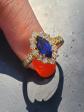 Bague or 18 carats 750 saphir marquise et 17 diamants   3,55 g   T56-57