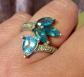 Ancienne Grosse Bague en Argent Massif et Topaze Pierres Bleues Bijoux 925 Fleur