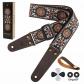 Sangle de guitare vintage en coton brod� jacquard avec extr�mit�s en cuir
