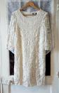 Robe droite Soft Grey tulle brod� blanc �cru doubl� coton manches 3-4 taille 38