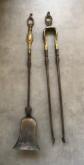 Outil Ancienne PINCE et  PELLE � CENDRE de chemin�e BRONZE et FER FORG� 19�me