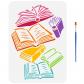 Pochoir de Livres Dispers�s Avec Pinceau 21X29.7cm Mod�le de Dessin de Livres...