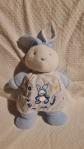 DOUDOU PELUCHE LAPIN KLORANE VINTAGE TABLIER  JE SUIS UN BEBE HEUREUX COMME NEUF
