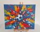Tableau ballon football peinture acrylique sur fond multicolore fait main 8F.