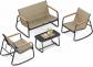 Salon Jardin 2 Fauteuils Bascule Table Banc Acier Marron GGF0028KZ01