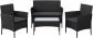 Salon Jardin 4 Places R�sine Tress�e PE Table Verre Fauteuils Banquette