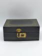 XC  Coffret Ancien Cartonn� Noir D�cor Dor� Fermoir Laiton Art D�co