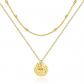 Collier Double Cha�ne Dor� Pendentif Disque Martel� Croix Cadeau