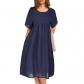 Robe d'�t� D�contract�e � Manches Courtes Pliss�e avec Poches, Robe Droite Fe...