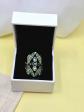 Bague Dor� Vieilli R�glable Art Nouveau Insect Lib�llule Vert Taille EU 58