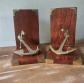 Paire Anciens Serres Livres Bois Et Laiton D�cor Ancre Marine