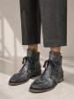Marith� Fran�ois Girbaud Bottines Cuir Gris Patin� Clout�es Lacets Vintage T40