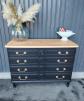 Commode relook�e en merisier Massif Peinte En Noir Mat Vernie 114x49x86