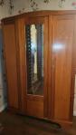 Armoire � linge bois marron 3 portes battantes miroir 4 �tag�res 130x45x292