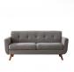 Canap� 2 places gris tissu, pieds bois, avec coussins 165x83 cm